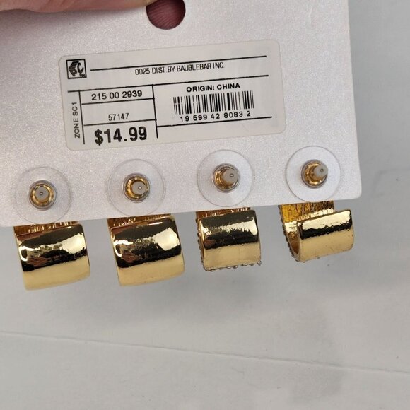 SUGARFIX by BaubleBar Hoop Earrings Wide Chunky Gold Tone Pave Crystals Set of 2 - Picture 5 of 6